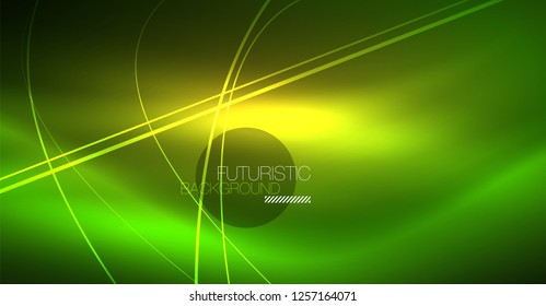 Neon glowing magic background, neon banner, night sky wallpaper. Magic light vector effect. Christmas abstract pattern.