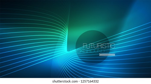 Neon glowing magic background, neon banner, night sky wallpaper. Magic light vector effect. Christmas abstract pattern.