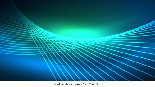 Neon glowing magic background, neon banner, night sky wallpaper. Magic light vector effect. Christmas abstract pattern.