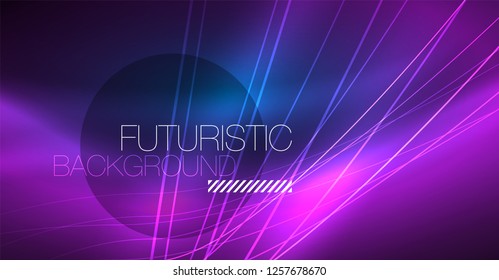 Neon glowing magic background, neon banner, night sky wallpaper. Magic light vector effect. Christmas abstract pattern.