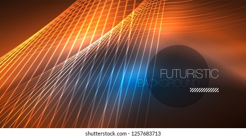 Neon glowing magic background, neon banner, night sky wallpaper. Magic light vector effect. Christmas abstract pattern.