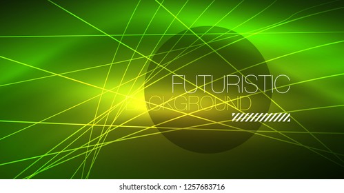 Neon glowing magic background, neon banner, night sky wallpaper. Magic light vector effect. Christmas abstract pattern.