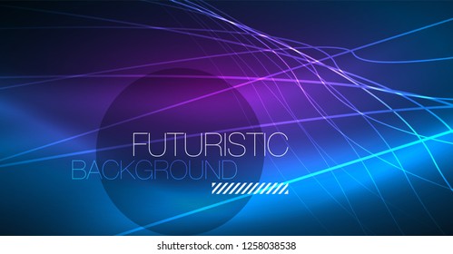 Neon glowing magic background, neon banner, night sky wallpaper. Magic light vector effect. Christmas abstract pattern.