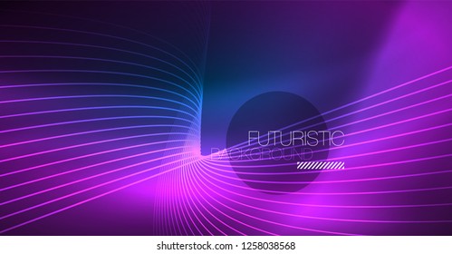 Neon glowing magic background, neon banner, night sky wallpaper. Magic light vector effect. Christmas abstract pattern.