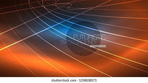 Neon glowing magic background, neon banner, night sky wallpaper. Magic light vector effect. Christmas abstract pattern.