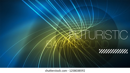 Neon glowing magic background, neon banner, night sky wallpaper. Magic light vector effect. Christmas abstract pattern.