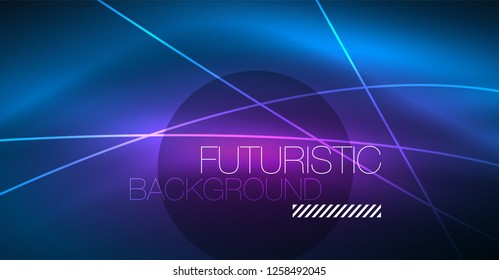 Neon glowing magic background, neon banner, night sky wallpaper. Magic light vector effect. Christmas abstract pattern.