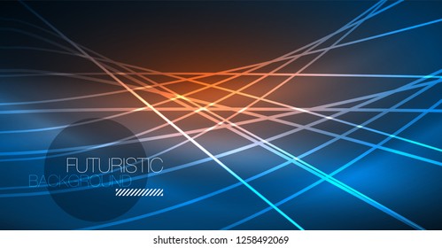 Neon glowing magic background, neon banner, night sky wallpaper. Magic light vector effect. Christmas abstract pattern.