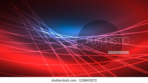 Neon glowing magic background, neon banner, night sky wallpaper. Magic light vector effect. Christmas abstract pattern.