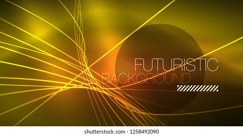 Neon glowing magic background, neon banner, night sky wallpaper. Magic light vector effect. Christmas abstract pattern.