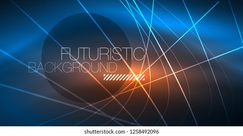 Neon glowing magic background, neon banner, night sky wallpaper. Magic light vector effect. Christmas abstract pattern.
