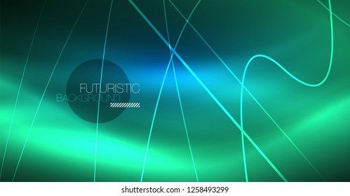 Neon glowing magic background, neon banner, night sky wallpaper. Magic light vector effect. Christmas abstract pattern.