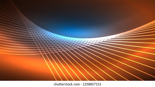Neon glowing magic background, neon banner, night sky wallpaper. Magic light vector effect. Christmas abstract pattern.