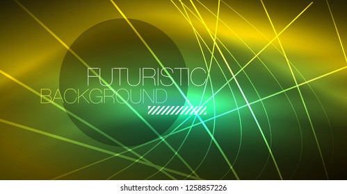 Neon glowing magic background, neon banner, night sky wallpaper. Magic light vector effect. Christmas abstract pattern.