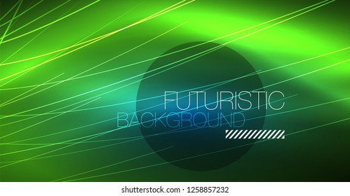 Neon glowing magic background, neon banner, night sky wallpaper. Magic light vector effect. Christmas abstract pattern.