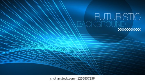 Neon glowing magic background, neon banner, night sky wallpaper. Magic light vector effect. Christmas abstract pattern.