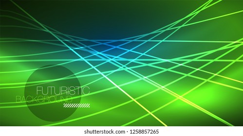 Neon glowing magic background, neon banner, night sky wallpaper. Magic light vector effect. Christmas abstract pattern.