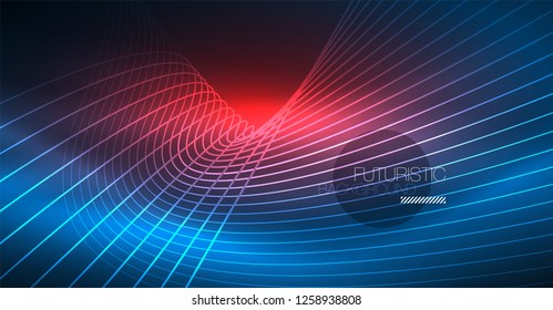 Neon glowing magic background, neon banner, night sky wallpaper. Magic light vector effect. Christmas abstract pattern.