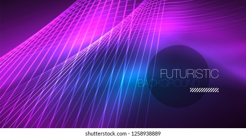 Neon glowing magic background, neon banner, night sky wallpaper. Magic light vector effect. Christmas abstract pattern.