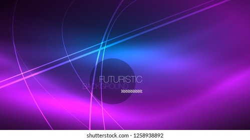 Neon glowing magic background, neon banner, night sky wallpaper. Magic light vector effect. Christmas abstract pattern.