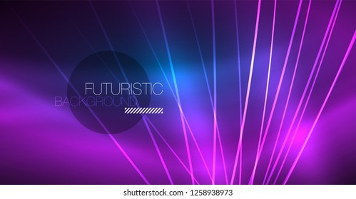 Neon glowing magic background, neon banner, night sky wallpaper. Magic light vector effect. Christmas abstract pattern.