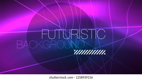 Neon glowing magic background, neon banner, night sky wallpaper. Magic light vector effect. Christmas abstract pattern.