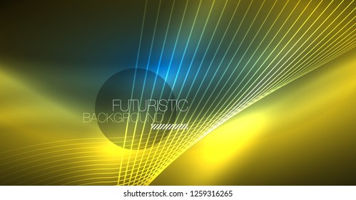 Neon glowing magic background, neon banner, night sky wallpaper. Magic light vector effect. Christmas abstract pattern.