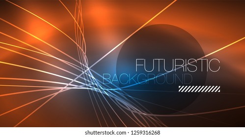 Neon glowing magic background, neon banner, night sky wallpaper. Magic light vector effect. Christmas abstract pattern.