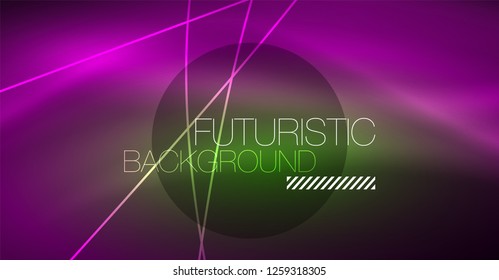 Neon glowing magic background, neon banner, night sky wallpaper. Magic light vector effect. Christmas abstract pattern.
