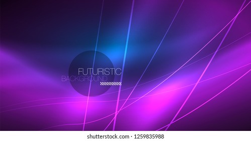 Neon glowing magic background, neon banner, night sky wallpaper. Magic light vector effect. Christmas abstract pattern.
