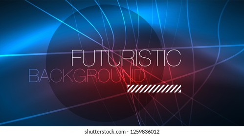 Neon glowing magic background, neon banner, night sky wallpaper. Magic light vector effect. Christmas abstract pattern.