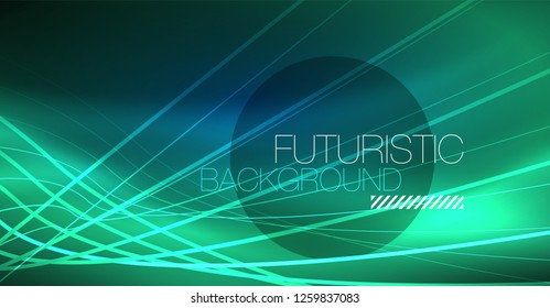 Neon glowing magic background, neon banner, night sky wallpaper. Magic light vector effect. Christmas abstract pattern.