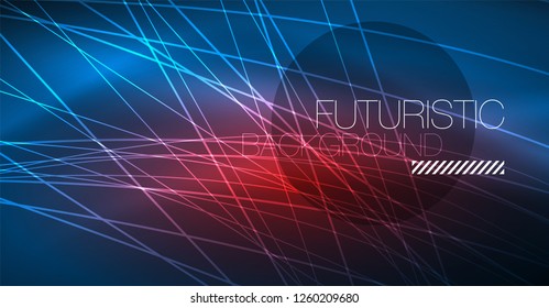 Neon glowing magic background, neon banner, night sky wallpaper. Magic light vector effect. Christmas abstract pattern.