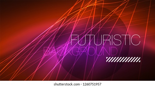 Neon glowing magic background, neon banner, night sky wallpaper. Magic light vector effect. Christmas abstract pattern.