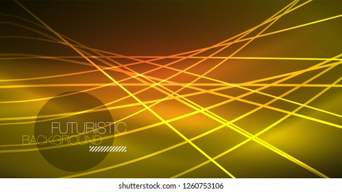 Neon glowing magic background, neon banner, night sky wallpaper. Magic light vector effect. Christmas abstract pattern.