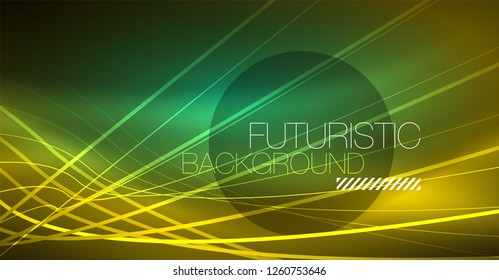 Neon glowing magic background, neon banner, night sky wallpaper. Magic light vector effect. Christmas abstract pattern.