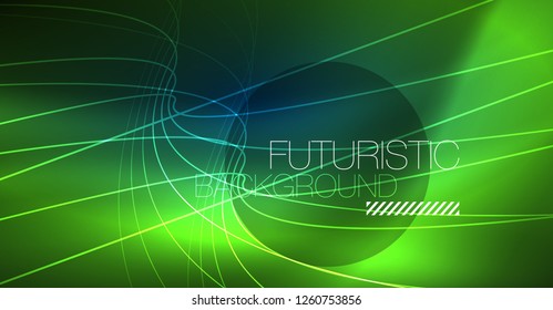 Neon glowing magic background, neon banner, night sky wallpaper. Magic light vector effect. Christmas abstract pattern.