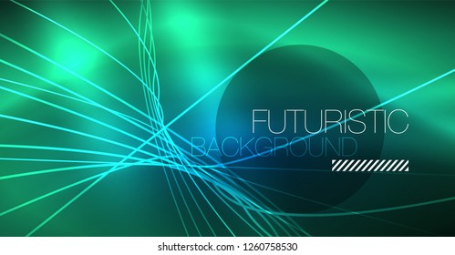 Neon glowing magic background, neon banner, night sky wallpaper. Magic light vector effect. Christmas abstract pattern.