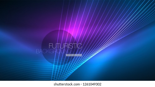 Neon glowing magic background, neon banner, night sky wallpaper. Magic light vector effect. Christmas abstract pattern.