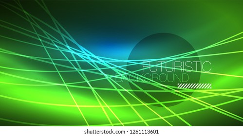 Neon glowing magic background, neon banner, night sky wallpaper. Magic light vector effect. Christmas abstract pattern.