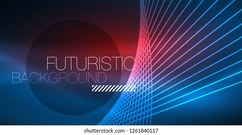 Neon glowing magic background, neon banner, night sky wallpaper. Magic light vector effect. Christmas abstract pattern.
