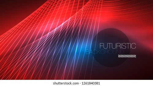 Neon glowing magic background, neon banner, night sky wallpaper. Magic light vector effect. Christmas abstract pattern.