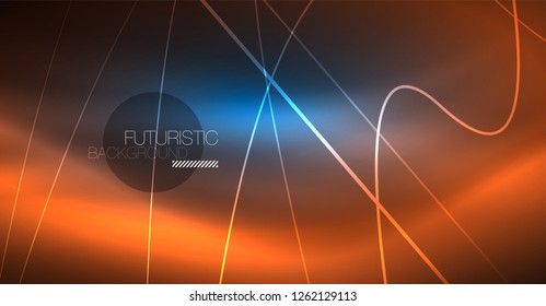 Neon glowing magic background, neon banner, night sky wallpaper. Magic light vector effect. Christmas abstract pattern.