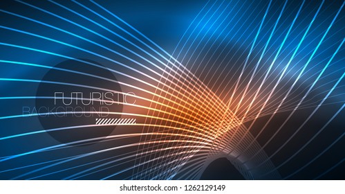 Neon glowing magic background, neon banner, night sky wallpaper. Magic light vector effect. Christmas abstract pattern.