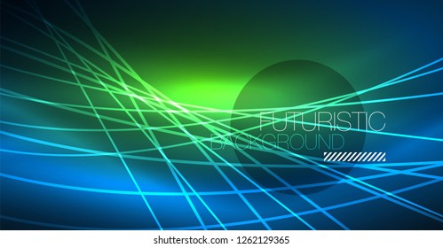 Neon glowing magic background, neon banner, night sky wallpaper. Magic light vector effect. 