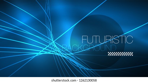 Neon glowing magic background, neon banner, night sky wallpaper. Magic light vector effect.