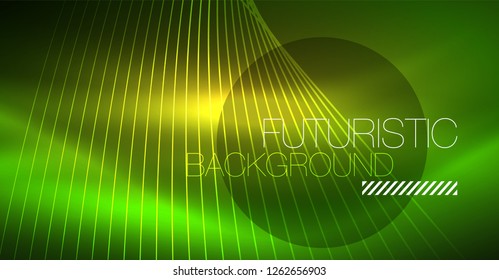 Neon glowing magic background, neon banner, night sky wallpaper. Magic light vector effect. Christmas abstract pattern.