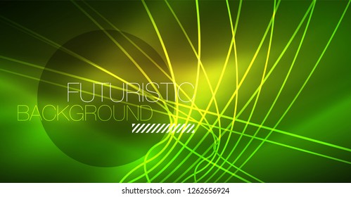 Neon glowing magic background, neon banner, night sky wallpaper. Magic light vector effect. Christmas abstract pattern.