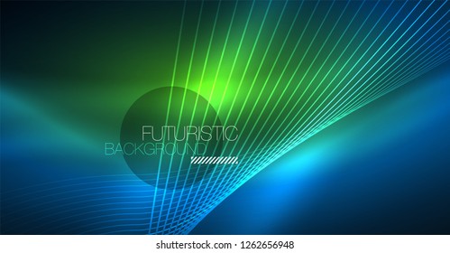 Neon glowing magic background, neon banner, night sky wallpaper. Magic light vector effect. Christmas abstract pattern.