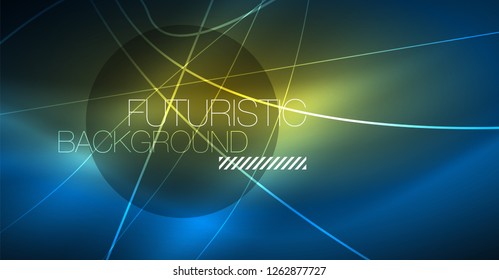 Neon glowing magic background, neon banner, night sky wallpaper. Magic light vector effect. Christmas abstract pattern.